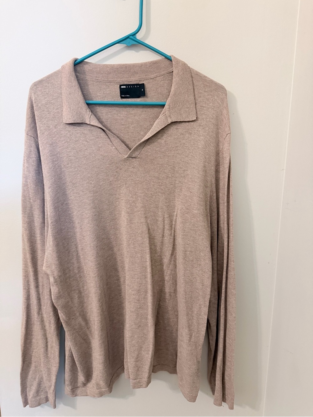 ASOS Men's Long-Sleeve Open-Collar Knit Shirt in Light Taupe